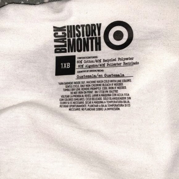 Black History Month Target Graphic T-Shirt 1XB White Cotton Blend Multicolor Han - Picture 2 of 6